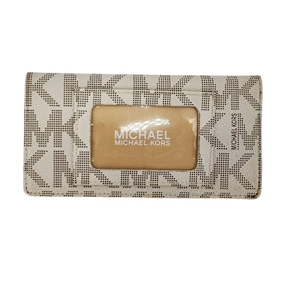 Michael Kors Checkbook Holder Wallet Leather Logo Gray Taupe - Picture 5 of 5